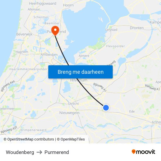 Woudenberg to Purmerend map