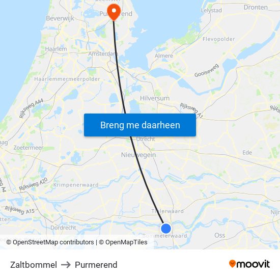 Zaltbommel to Purmerend map