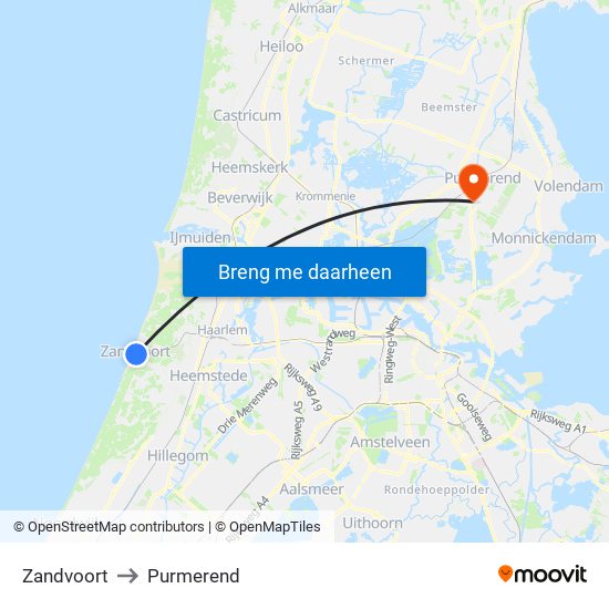 Zandvoort to Purmerend map