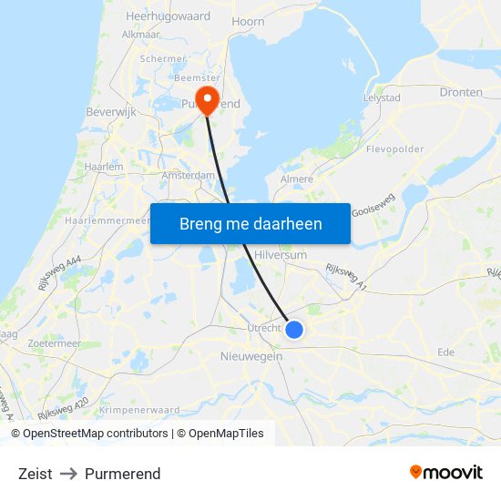 Zeist to Purmerend map