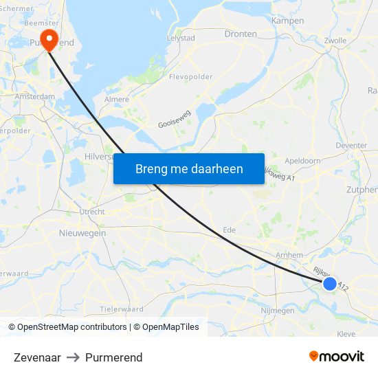 Zevenaar to Purmerend map