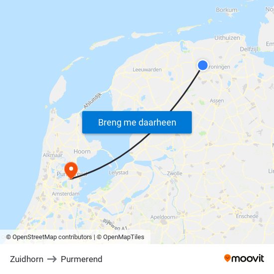 Zuidhorn to Purmerend map