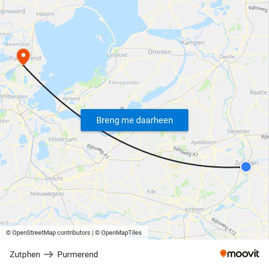 Zutphen to Purmerend map