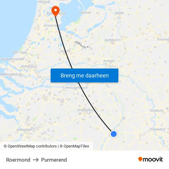 Roermond to Purmerend map