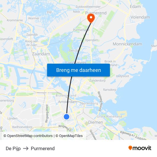 De Pijp to Purmerend map