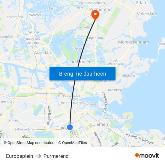 Europaplein to Purmerend map