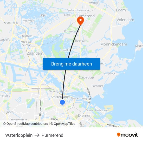 Waterlooplein to Purmerend map