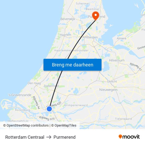 Rotterdam Centraal to Purmerend map