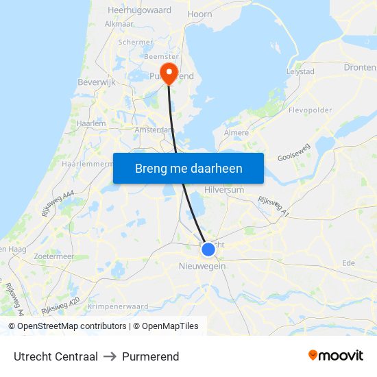 Utrecht Centraal to Purmerend map