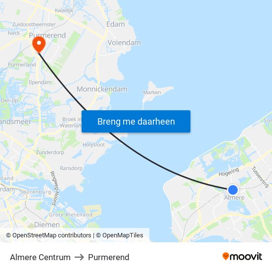 Almere Centrum to Purmerend map