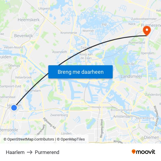 Haarlem to Purmerend map
