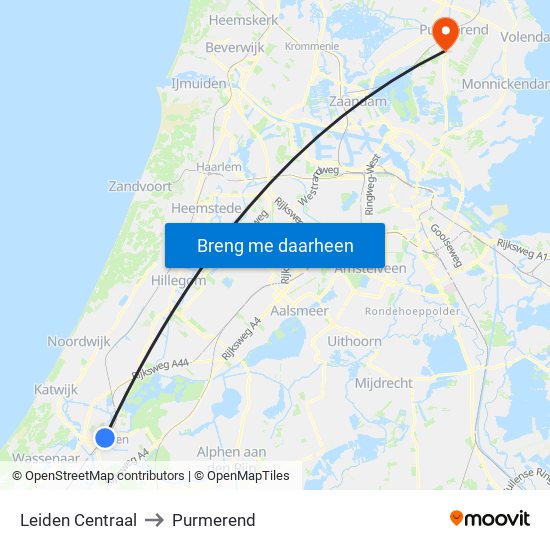 Leiden Centraal to Purmerend map