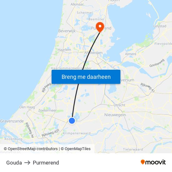 Gouda to Purmerend map