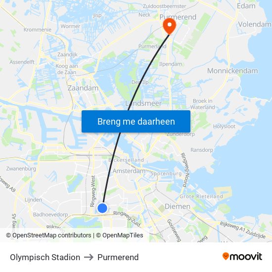 Olympisch Stadion to Purmerend map