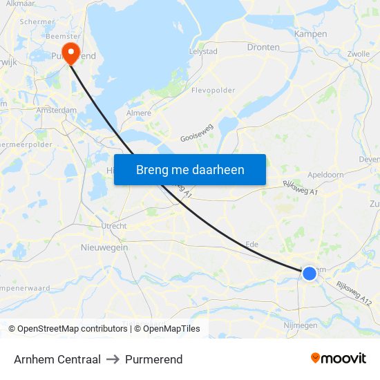 Arnhem Centraal to Purmerend map