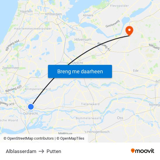 Alblasserdam to Putten map