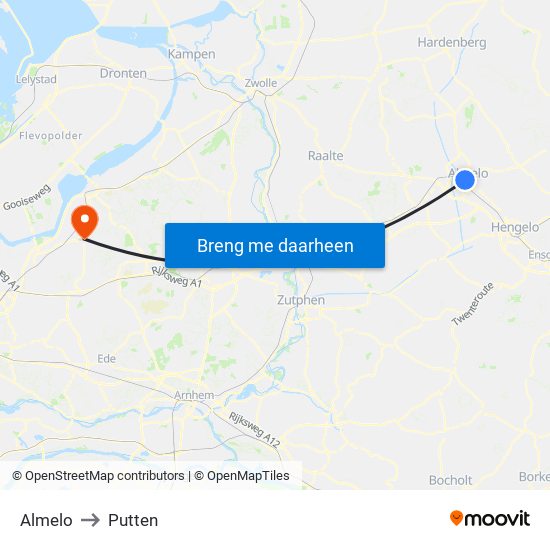 Almelo to Putten map