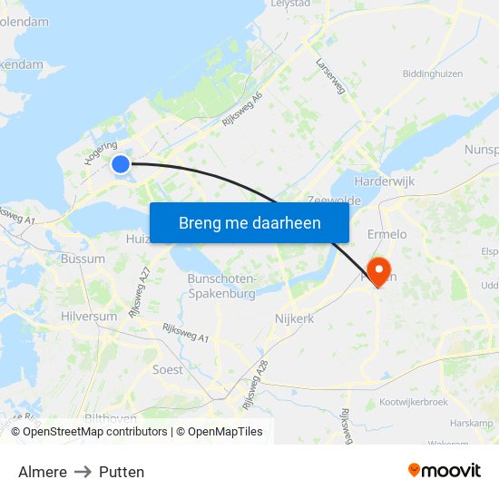 Almere to Putten map