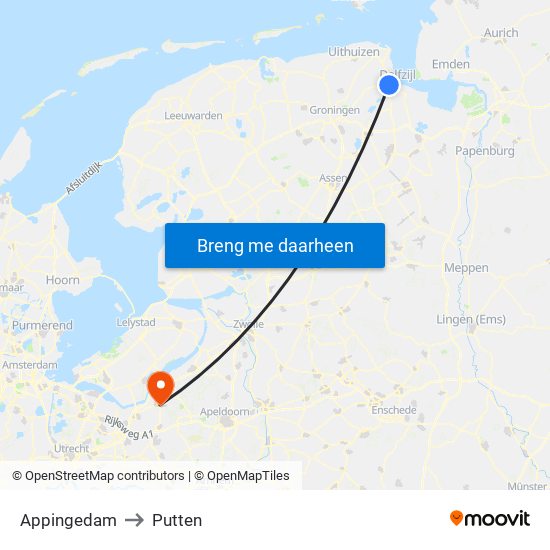 Appingedam to Putten map