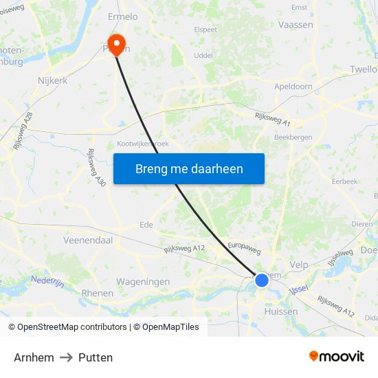 Arnhem to Putten map