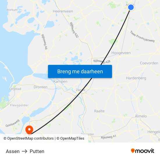 Assen to Putten map