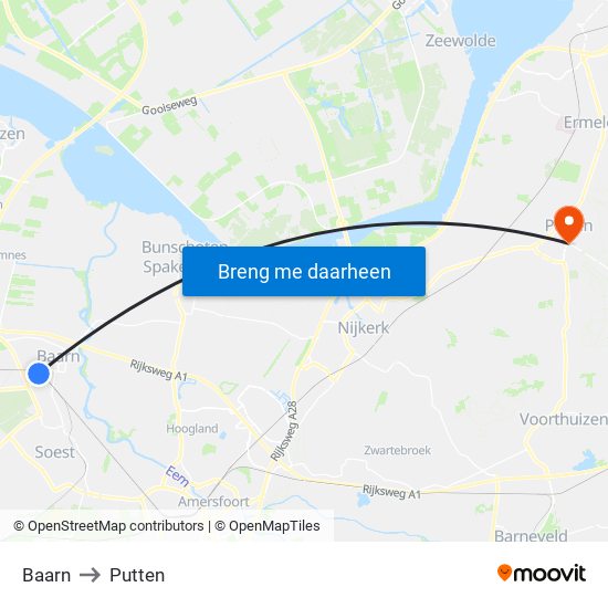 Baarn to Putten map