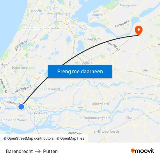 Barendrecht to Putten map