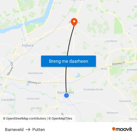 Barneveld to Putten map