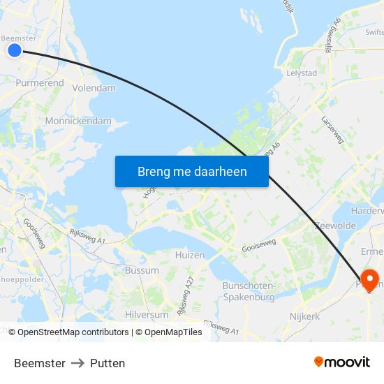 Beemster to Putten map