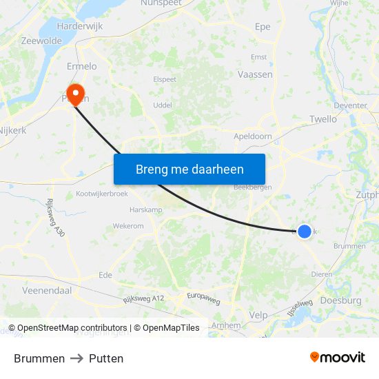 Brummen to Putten map