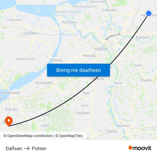 Dalfsen to Putten map