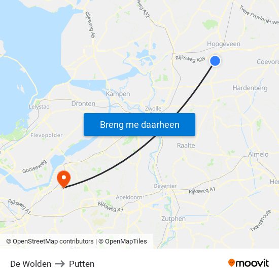 De Wolden to Putten map