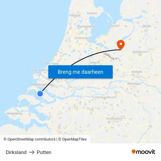 Dirksland to Putten map