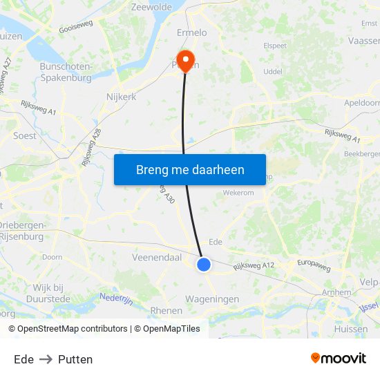 Ede to Putten map