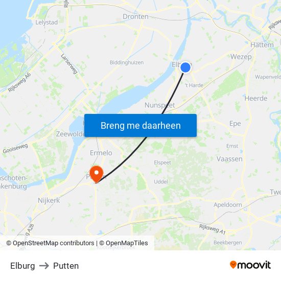 Elburg to Putten map