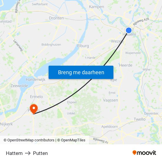 Hattem to Putten map