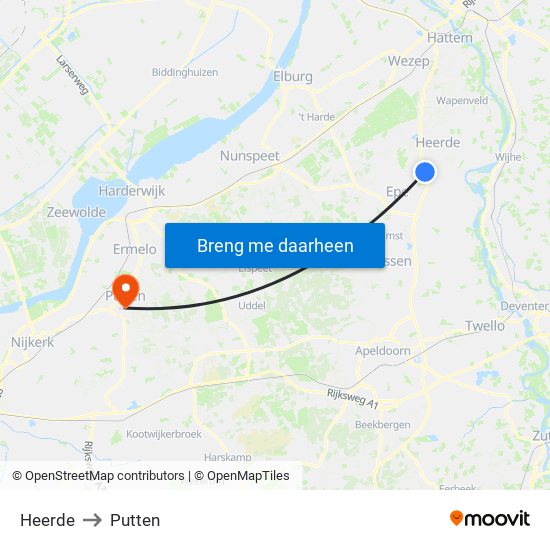 Heerde to Putten map