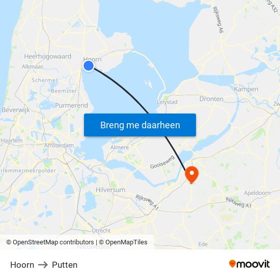 Hoorn to Putten map