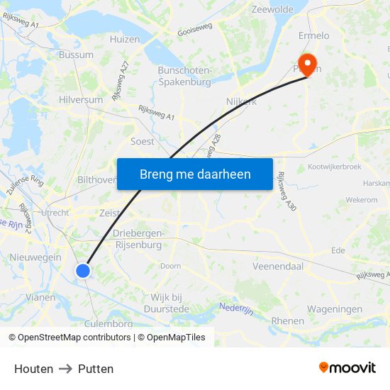 Houten to Putten map