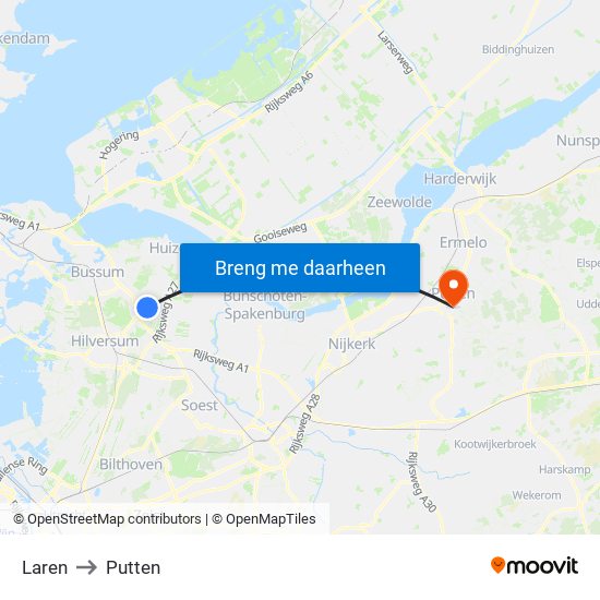 Laren to Putten map