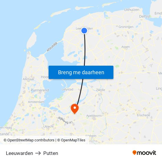 Leeuwarden to Putten map