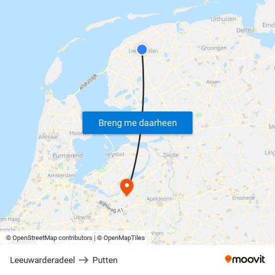 Leeuwarderadeel to Putten map