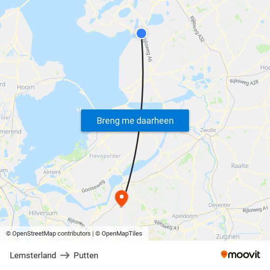 Lemsterland to Putten map