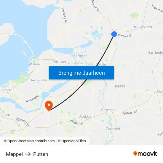 Meppel to Putten map