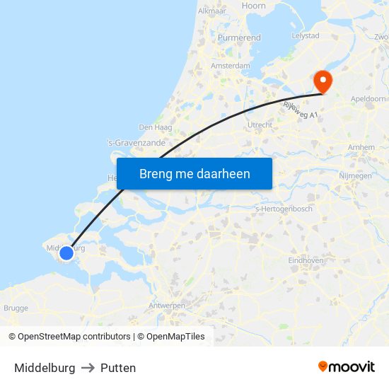 Middelburg to Putten map