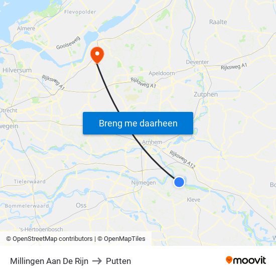 Millingen Aan De Rijn to Putten map