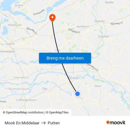 Mook En Middelaar to Putten map