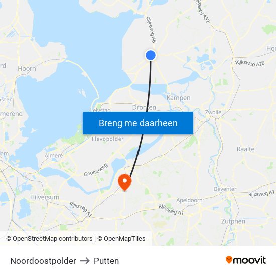 Noordoostpolder to Putten map