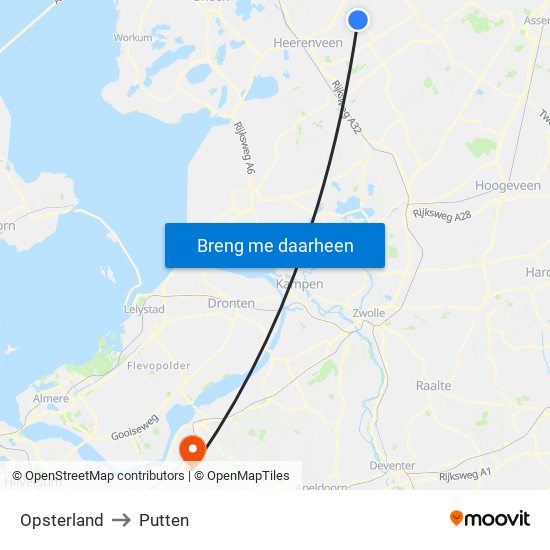 Opsterland to Putten map