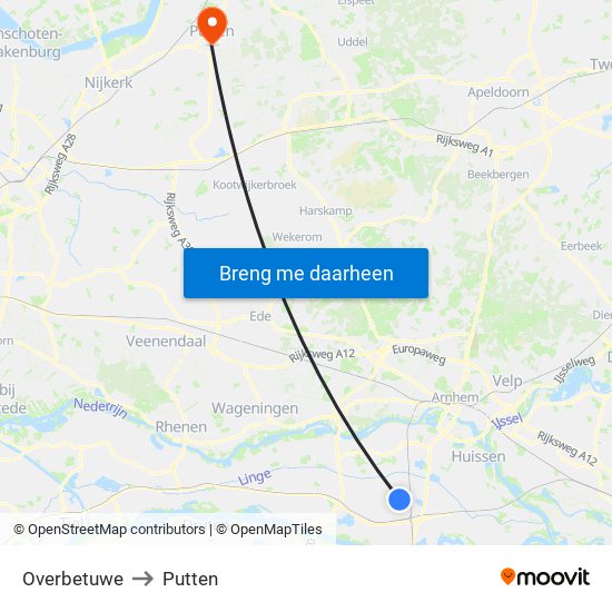 Overbetuwe to Putten map